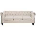 Beliani - canapé 3 places en tissu beige assise rembourrée large dossier points chesterfield Beliani - canapé 3 places en tissu beige assise rembourrée large dossier points chesterfield