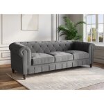 Canapé 3 places velours gris chesterfield Canapé 3 places velours gris chesterfield