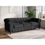 Canapé 3 places velours noir chesterfield Canapé 3 places velours noir chesterfield
