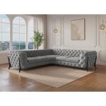 Deco in paris - canap d'angle capitonn chesterfield velours gris carmen