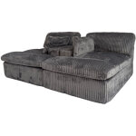 Canap� d'angle convertible 2 places en velours c�tel� gris, canap� - lit avec chaise longue, mousse haute ...
