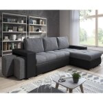 Casa baoli - canap angle convertible + 2 poufs simon - noir et gris