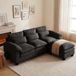 Canap� d'angle convertible 2267688cm, coussins doubles, canap� en l avec pouf r�versible, canap� en velours ...