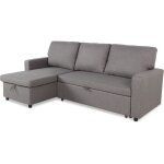 Cotecosy ? canap� d'angle convertible 5 places ? tissu gris clair ? espace de rangement sous la m�ridienne ...