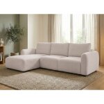 Canap� d'angle convertible avec coffre en tissu bouclette beige