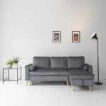Happy garden - canapé d'angle convertible james 3 places en velours gris Happy garden - canapé d'angle convertible james 3 places en velours gris