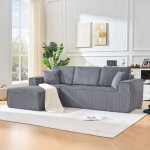 Canap� d?angle convertible modulaire en velours c�tel� gris, 2 places avec m�ridienne