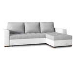 Meubler design - canap d'angle convertible et rversible tissu gris clair et simili cuir blanc zelly ...