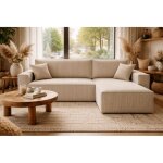 Canap� d?angle convertible r�versible, velours c�tel� beige, grand coffre de rangement, fonction couchage, ...