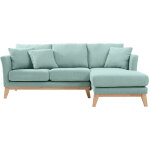 Canap d'angle droit dhoussable scandinave 4 places en tissu vert lagon et bois clair oslo