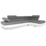 Canapé d'angle droit avec têtières relevables charly gris et blanc Canapé d'angle droit avec têtières relevables charly gris et blanc