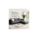 Canap d'angle  droite convertible en tissu gris et noir - sirius