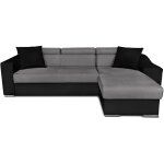 Usinestreet - canap� d'angle elona convertible bi - mati�re gris et noir avec poufs de rangement � gauche ...