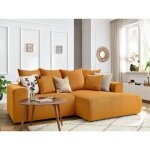 Bobochic - canap� d'angle fixe enjoy velours c�tel� angle droit jaune