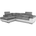 Cotecosy - canap d'angle gauche convertible tissu gris et simili blanc ane 275 cm
