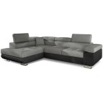 Canap d'angle gauche convertible tissu gris et simili noir ane 275 cm