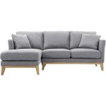Canapé d'angle gauche déhoussable scandinave 3 - 4 places en tissu gris clair et bois clair oslo Canapé d'angle gauche déhoussable scandinave 3 - 4 places en tissu gris clair et bois clair oslo