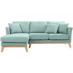 Miliboo - canap� d'angle gauche d�houssable scandinave en tissu vert lagon et bois clair 3 - 4 places ...