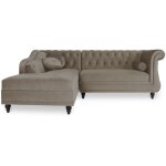 Intensedeco - canapé d'angle gauche empire velours taupe style chesterfield Intensedeco - canapé d'angle gauche empire velours taupe style chesterfield