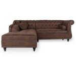 Intensedeco ? canap� d'angle gauche vintage chesterfield 240x180cm ? microfibre marron ? confort optimal ...
