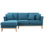 Canap d'angle gauche scandinave bleu canard dhoussable et bois clair 3 - 4 places oslo