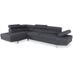 Canapé d'angle gauche avec têtières relevables charly tissu gris Canapé d'angle gauche avec têtières relevables charly tissu gris