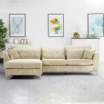 Canap� angle gauche velours c�tel� beige isla