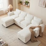 Canap� d'angle modulable super grande en forme u, coussin de si�ge nuage double couche, 2poufs amovible, ...