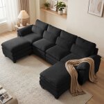 Canap� d'angle modulable super grande en forme u, coussin de si�ge nuage double couche, 2poufs amovible, ...