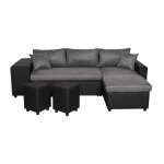 Usinestreet - canap d'angle rversible oslo avec coffre et poufs gauche en bi - matire
