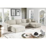 Tendencio - canap� d'angle panoramique convertible vella en velours c�tel� (beige)