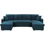 Usinestreet - canap d'angle panoramique maria convertible avec 2 coffres en tissu - bleu ptrole