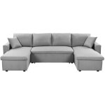 Usinestreet - canap d'angle panoramique maria convertible avec 2 coffres en tissu - gris clair