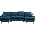 Usinestreet - canap d'angle panoramique maria scandinave convertible avec coffre en tissu - bleu ptrole ...