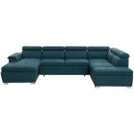 Usinestreet - canap d'angle panoramique paola convertible en tissu - bleu