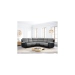 Loungitude - canap panoramique relax manuel en tissu gris et pu noir - valia