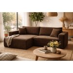 Canap� d'angle r�versible convertible avec fonction de couchage coffre universel en velours c�tel� brun ...