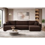 Canap� d?angle r�versible pianioo u convertible ? velours c�tel� brun chocolat, grand coffre de rangement, ...