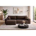 Canap� d?angle r�versible pianioo xl convertible ? velours c�tel� brun chocolat, grand coffre de rangement, ...