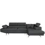 Usinestreet - canap d'angle rio convertible avec coffre en tissu - angle droit, gris fonc