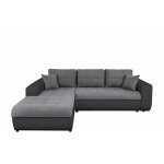 Usinestreet - canap d'angle suzie convertible en simili et microfibre - angle gauche, gris et noir