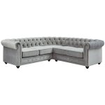 Vente - unique ? canap� d'angle en velours chesterfield 5 places ? gris clair ? structure en bois ? d�houssabl ...