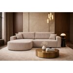 Canap� d?angle xl r�versible et convertible boss ? velours c�tel� beige avec coffre de rangement