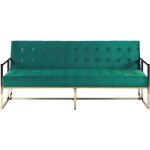 Canapé banquette 3 places clic clac convertible en lit avec revêtement en velours vert foncé et piètement ... Canapé banquette 3 places clic clac convertible en lit avec revêtement en velours vert foncé et piètement ...