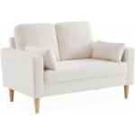 Sweeek - canap� � bouclettes blanc cass� - bjorn - canap� 2 places fixe droit pieds bois. style scandinave ...