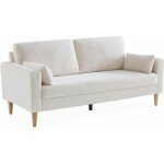 Sweeek - canap� � bouclettes blanc cass� - bjorn - canap� 3 places fixe droit pieds bois. style scandinave ...