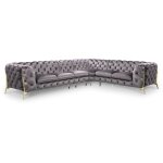 Deco in paris - canap capitonn chesterfield d'angle rversible en velours gris