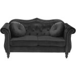 Beliani ? canap� chesterfield 2 places en velours noir ? dossier capitonn� ? style vintage et glamour ...