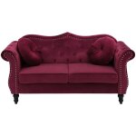 Canap� type chesterfield 2 places en velours rouge avec dossier capitonn� pour salon au style vintage ...