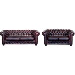 Vente - unique - canap�s chesterfield 3 places et 2 places brenton 100% cuir de buffle - bordeaux